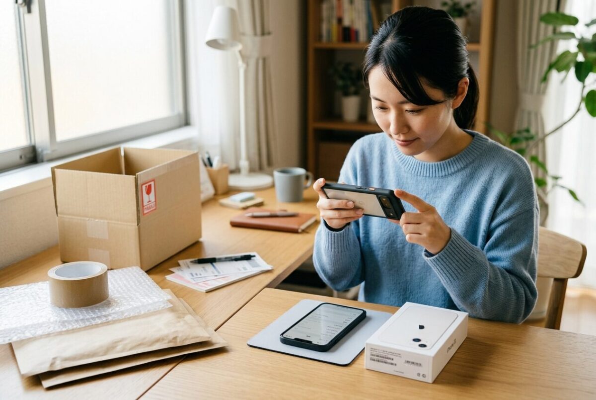 メルカリでiPhoneを発送前にIMEI番号や外観を動画撮影して証拠記録しているセラー