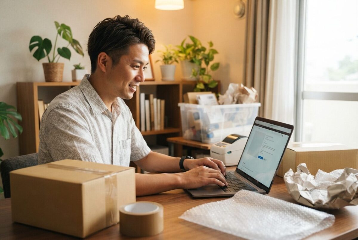 ヤフオクの出品前に商品説明文へ取引ポリシーを記載する出品者の男性