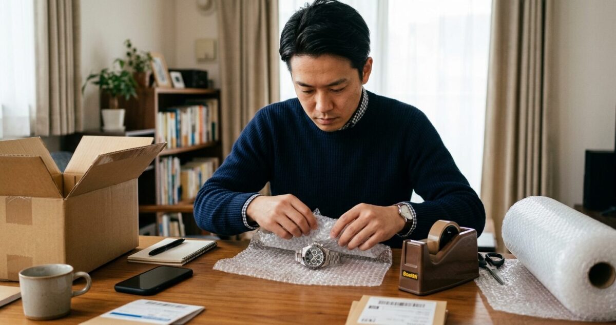 高額商品を丁寧に梱包する出品者の手元