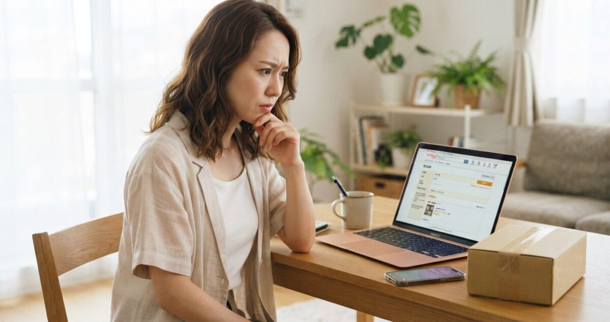 ヤフオクの取引画面を見ながら評価が来ないことに戸惑う出品者