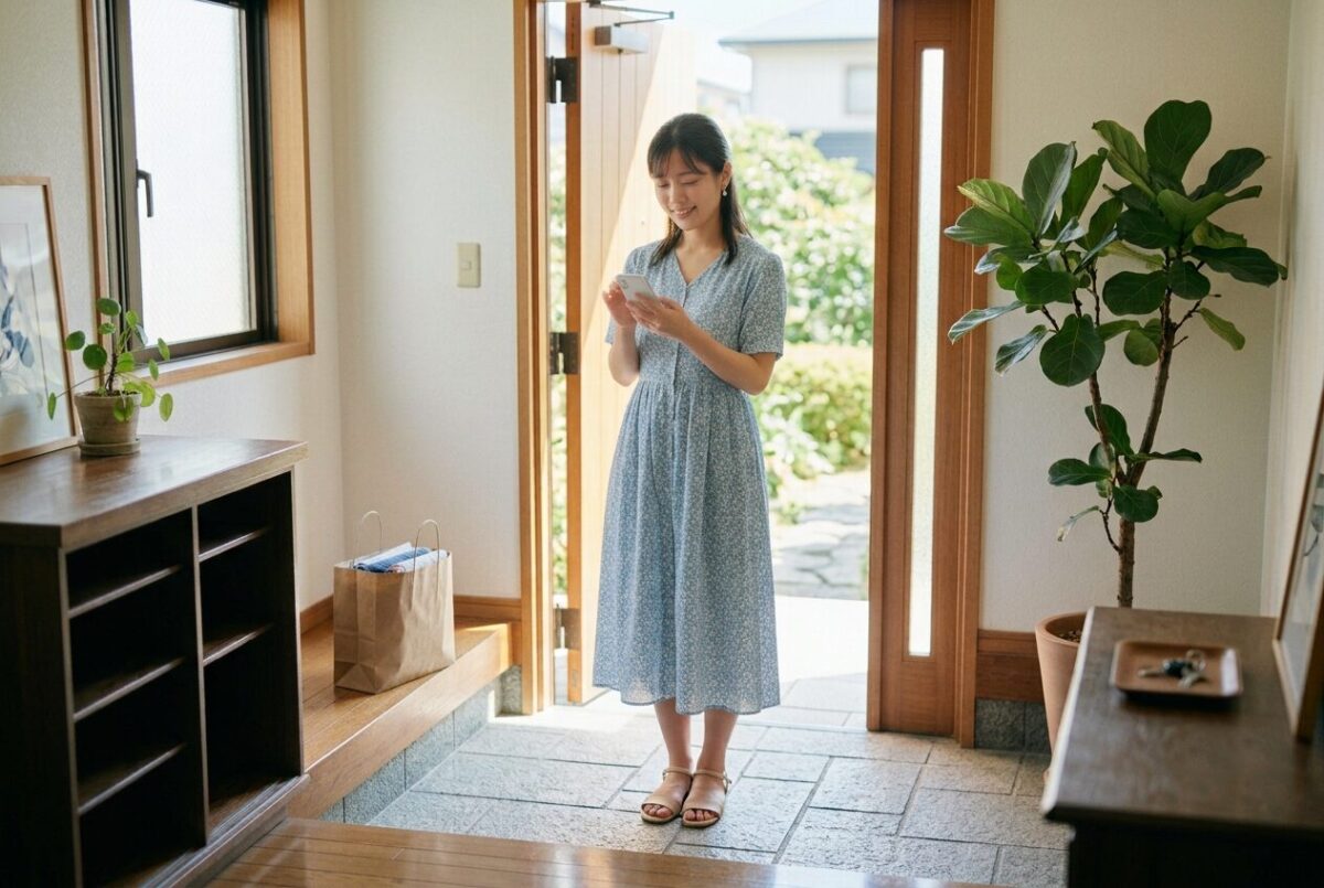 メルカリのコンビニ払い入金状況を確認する女性
