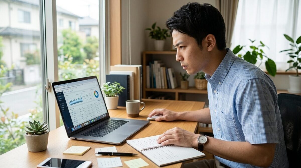 eBayの未払い通知を確認しながら冷静に対応を検討するセラー