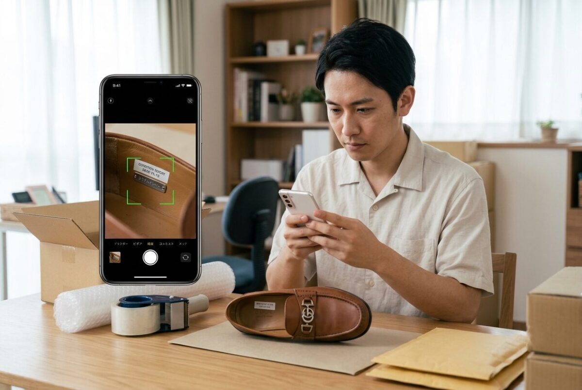 発送前に商品の状態をスマートフォンで記録するセラー